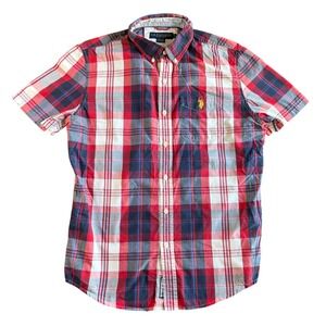 U.S. Polo Assn. Mens Short Sleeve Button Down Plaid Shirt Size M Red Blue